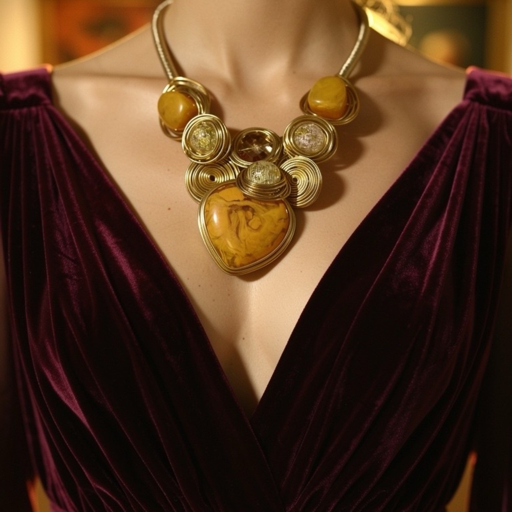 Elegant Gold and Amber Necklace Set